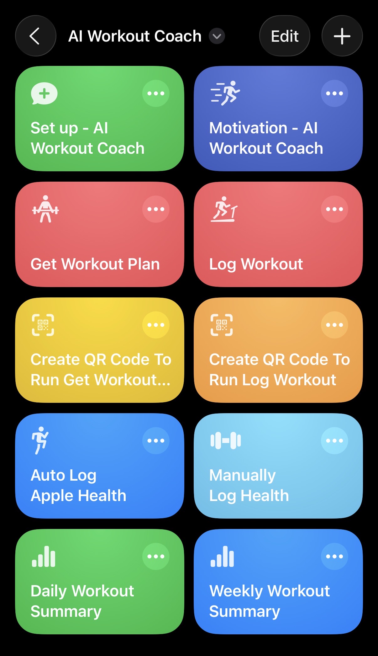 Collection of Apple Shortcuts for AI workout coach automation