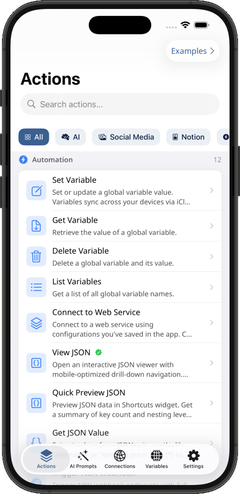 app showing automation actions for Shortcuts