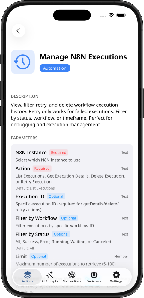 Showing Trigger N8N Webhook action for Shortcuts