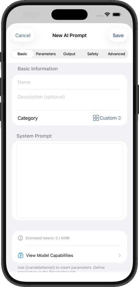 New AI prompt configuration